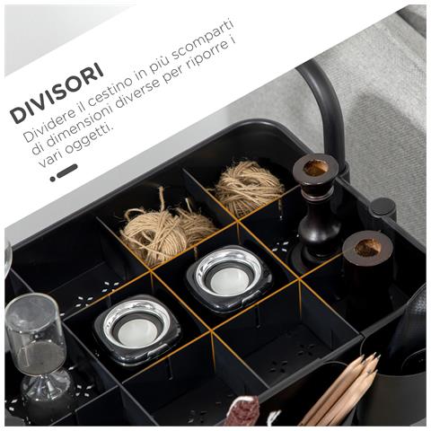 Carrello Cucina Multiuso A 3 Livelli Con Cestini E Ganci Rimovibili, Ripiano Con 12 Divisori, Nero - Foto 6