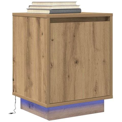 Comodino Con Luci Led Rovere Artigianale 38x34x50 Cm - Foto 1