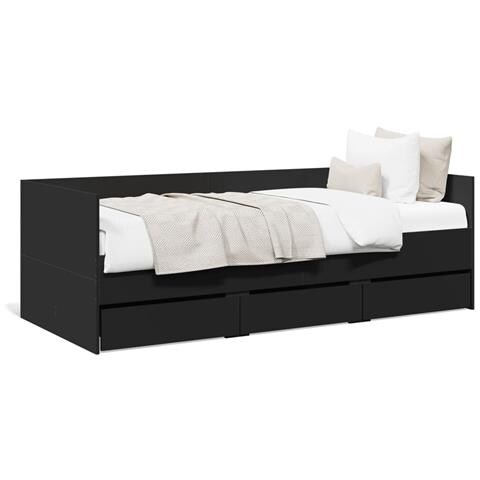 Divano Letto Con Cassetti Senza Materasso Nero 90x200 Cm - Foto 1