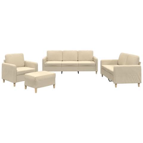 Set di Divani 4 pz con Cuscini Crema in Tessuto - Foto 1