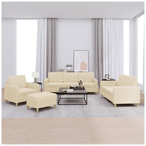 Set di Divani 4 pz con Cuscini Crema in Tessuto - Foto 2