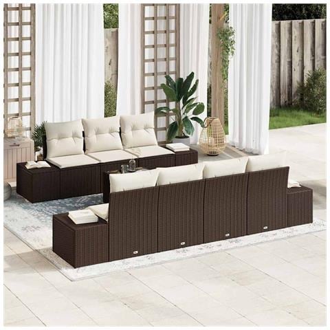 Set di Divani da Giardino da 8 Pezzi con Cuscini Marrone Rattan Poly - Foto 2