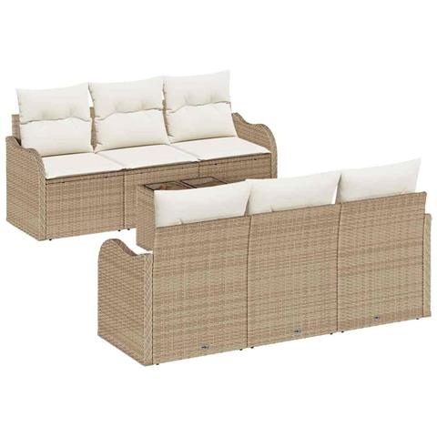 Set Divano da Giardino a 7 Pezzi con Cuscini Beige Polyrattan - Foto 1