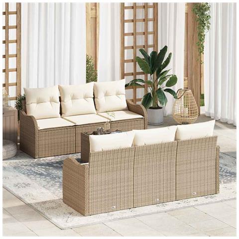 Set Divano da Giardino a 7 Pezzi con Cuscini Beige Polyrattan - Foto 2