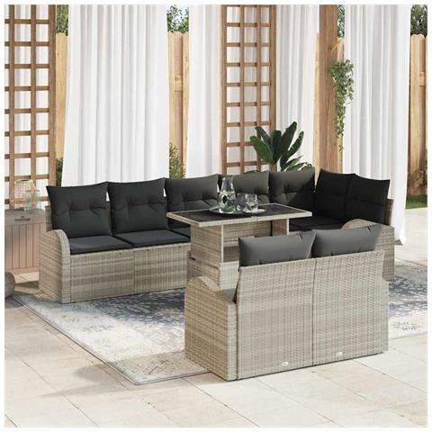 Set Divano Giardino  9 Pezzi con Cuscini Grigio Chiaro Polyrattan, Divano Giardino  2 Posti con Ripostiglio e Cuscini Grigio Chiaro Polyrattan - Foto 2