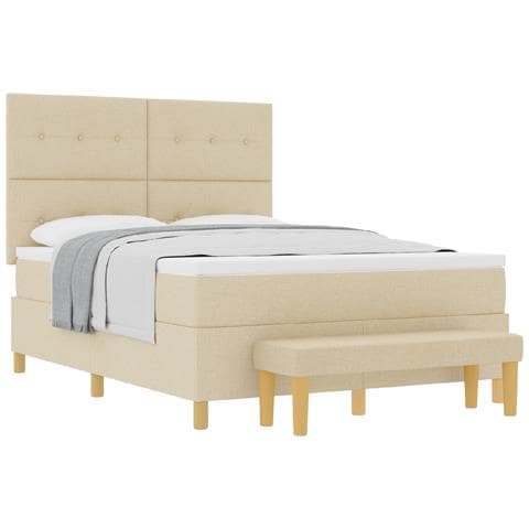 Letto con Materasso e Panchina Crema 160x200 cm Tessuto - Foto 1