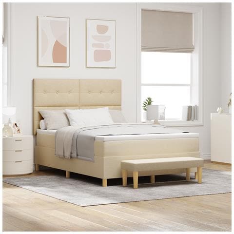 Letto con Materasso e Panchina Crema 160x200 cm Tessuto - Foto 2