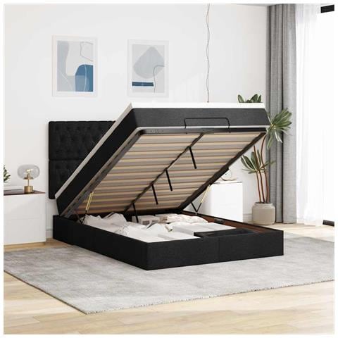 Struttura Letto Pouf con Materasso Nero 140x190 cm in Tessuto - Foto 2