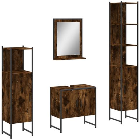 Set Mobili da Bagno 4 pz Rovere Fumo in Legno Multistrato - Foto 1
