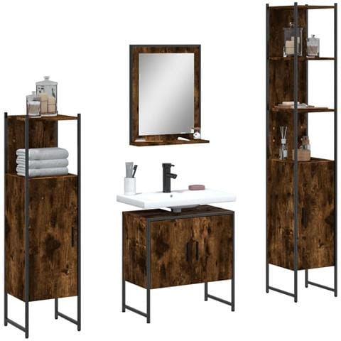Set Mobili da Bagno 4 pz Rovere Fumo in Legno Multistrato - Foto 2