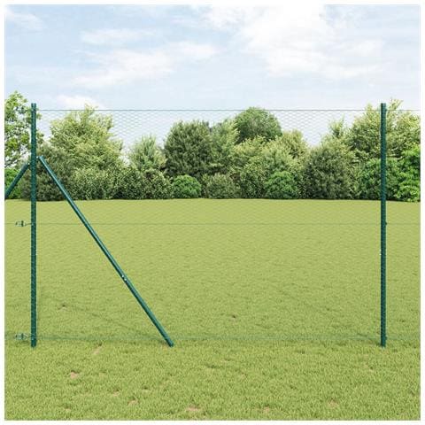 Recinzione Esagonale  Verde 1.6x50 m Acciaio, Pali per Recinzione  13 pz Verde Ø32 mm 210 cm Acciaio Galvanizzato - Foto 2