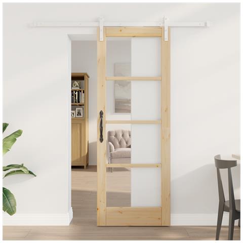 Porta Scorrevole con Set di Ferramenta 'ORKDAL'Legno Massello e Vetro - Foto 2