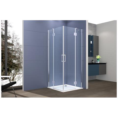 Box Doccia Angolare 80x80 Cm Apertura Due Ante Battenti H200 Cm Cristalli Trasparente 6mm Profilo Cromato Gioia - Foto 1