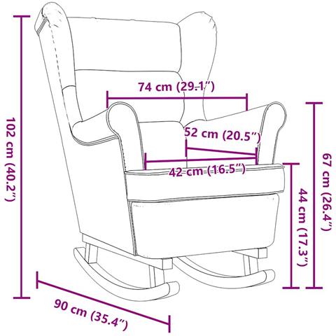 Sedia a Dondolo Marrone Scuro 74x90x102 cm in Tessuto - Foto 9