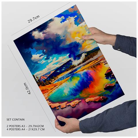 Set Di 6 Stampe Nuvole In Stile Dipinto A Olio Illustrazioni Di Monumenti E Città In Stile Fotografico A Colori Design D'interni A3 & A4 Senza Cornice - Foto 4