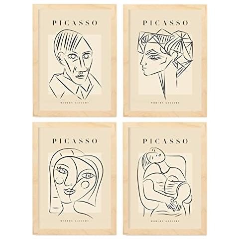 Set Di 4 Stampe Illustrazioni Di Picasso Ritratti Illustrazioni A Linea Singola In Galleria D'arte Dipinti Per Telaio In Legno Chiaro A3 - Foto 1