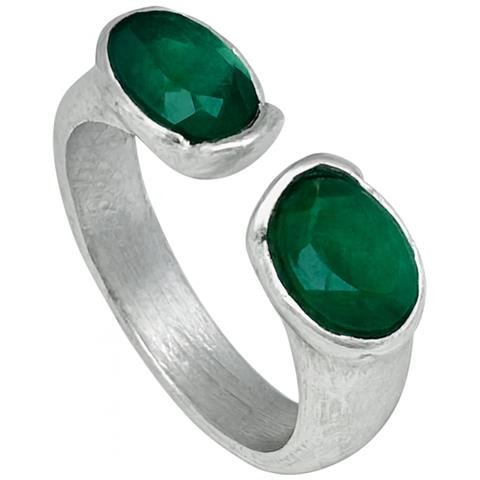 Anello Aperto Con Doppio Cristallo, Fede Nuziale In Argento, Cristallo 10µ, Smeraldo Sw - Foto 1