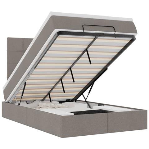 Struttura Letto Pouf con Materasso Tortora 120x190 cm Tessuto - Foto 1