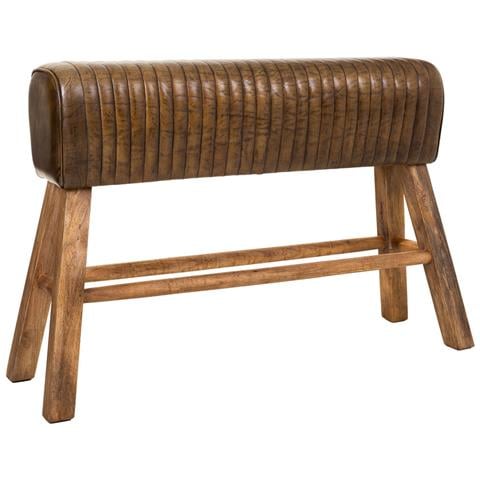 Sgabello In Legno E Pelle Marrone120x35x76h - Foto 1