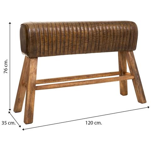 Sgabello In Legno E Pelle Marrone120x35x76h - Foto 6