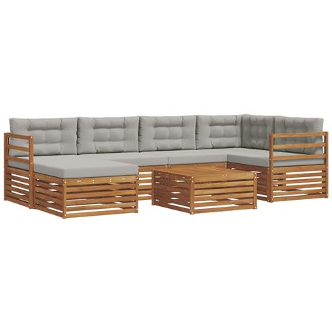 Set di divani da esterno 7 pcs Grigio Naturale e Chiaro - Foto 1