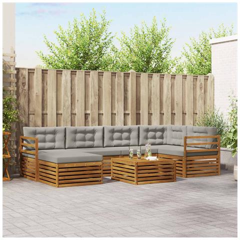 Set di divani da esterno 7 pcs Grigio Naturale e Chiaro - Foto 2