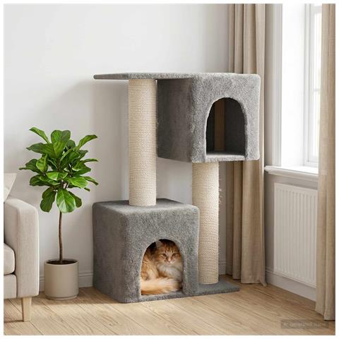 Albero per gatti con pali per graffiare in sisal Grigio Chiaro - Foto 2