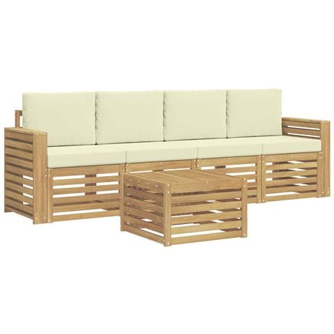Set di divani da esterno 5 pcs Bianco e Crema Poliestere - Foto 1