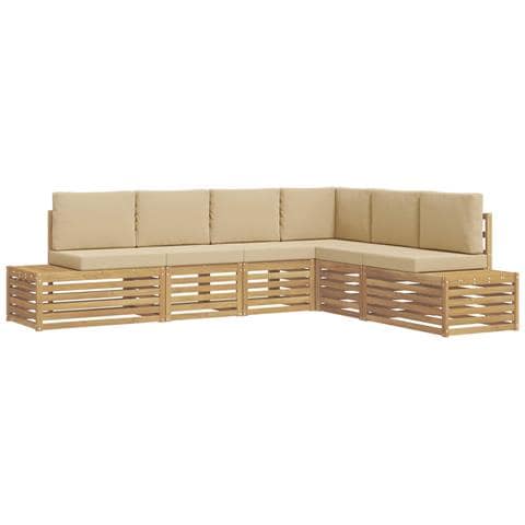Set di divani da esterno con cuscino 6 Pezzo Bianco e Beige - Foto 1