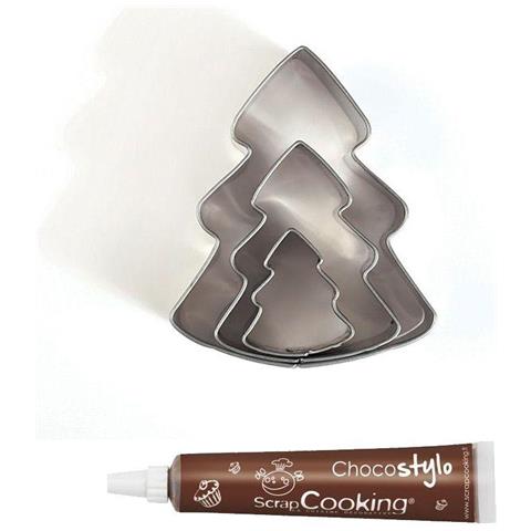 3 Mini Tagliabiscotti In Acciaio Inox Abeti + Penna Alimentare Al Cioccolato - Foto 2