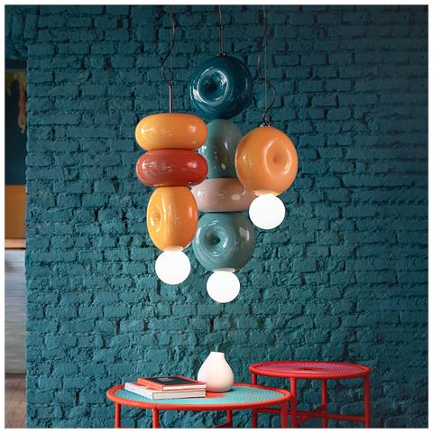 Sospensione Vintage Decò Bumbum 1 Elemento Ceramica Arancio Pokè 1 Luce E27 - Foto 6