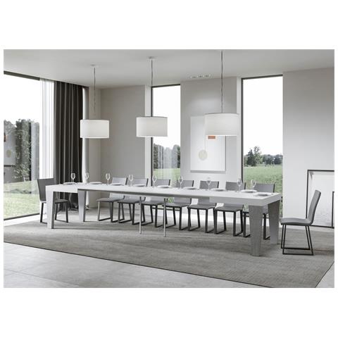 Tavolo Allungabile 90x130/390 Cm Spimbo Mix Piano Bianco Frassino - Gambe Noce - Bianco Frassino /cemento - Foto 6