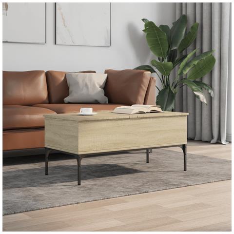 Tavolino Rovere Sonoma 100x50x45 Cm Legno Multistrato E Metallo - Foto 3