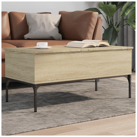 Tavolino Rovere Sonoma 100x50x45 Cm Legno Multistrato E Metallo - Foto 1