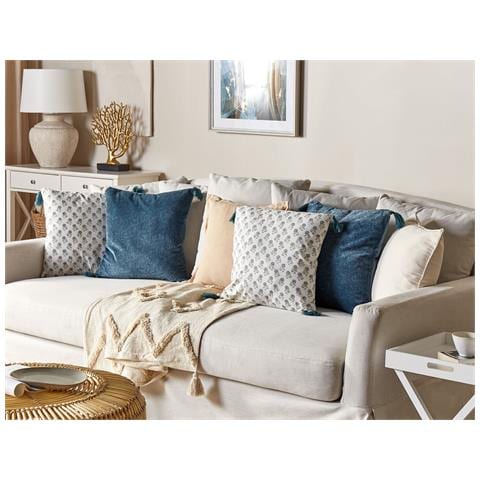 Cuscino Decorativo Cornus Cotone 45 X 45 Cm Floreale Stampa A Blocchi Blu - Foto 1