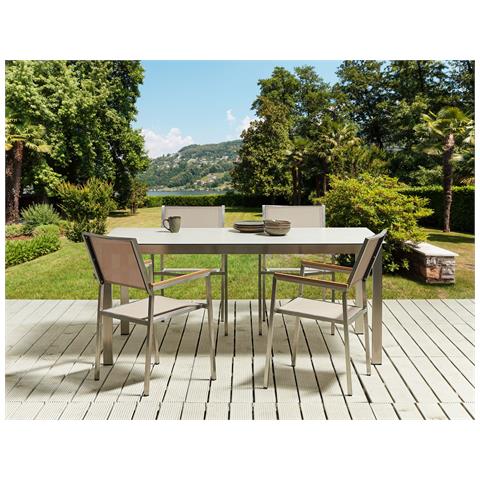 Set Da Giardino Vetro Bianco Con Sedie Beige 4 Posti Cosoleto /grosseto - Foto 1