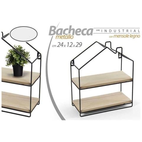 Bacheca A Forma Di Casetta In Metallo Con 2 Mensole In Legno - 24x12x29 Cm - Foto 11