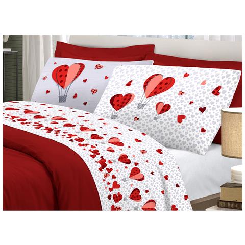 Completo Lenzuola Linea Pensieri Delicati 100% Cotone Disegno Mongolfiera Singolo Rosso - Foto 1