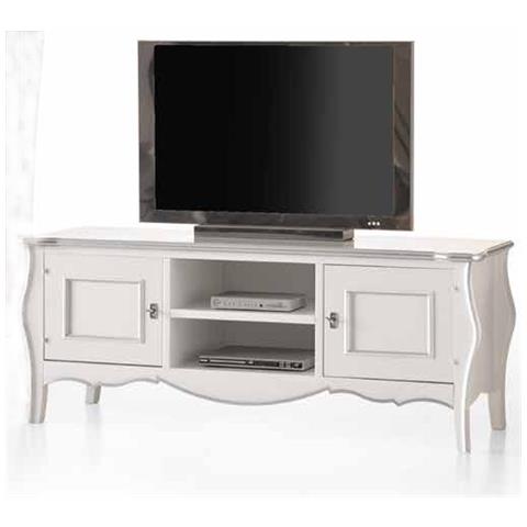 Porta Tv In Legno Shabby Bianco /Foglia Argento 160x50x61 - Foto 1