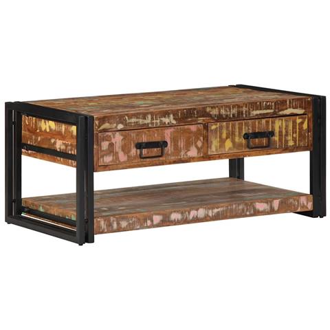 Tavolino Salotto Multicolore 90x50x38cm Legno Massello Recupero - Foto 1