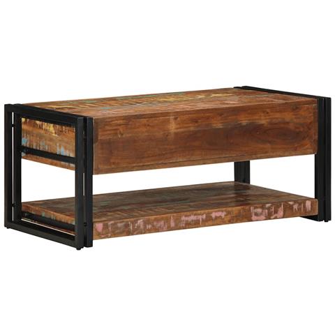 Tavolino Salotto Multicolore 90x50x38cm Legno Massello Recupero - Foto 9