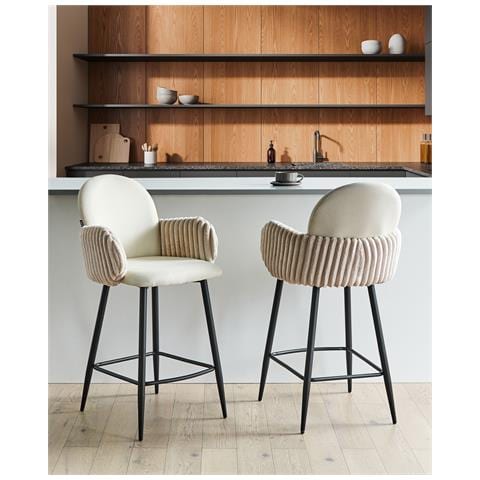 Set Di 2 Sedie Alte Amity Tessuto Beige Chiaro - Foto 1