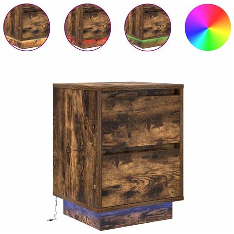 Comodino Con Luci Led Rovere Fumo 38x34x50 Cm - Foto 2