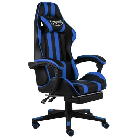 Lusso Casadino - Sedia Da Gaming Con Poggiapiedi Blu E Nera In Similpelle - Foto 2