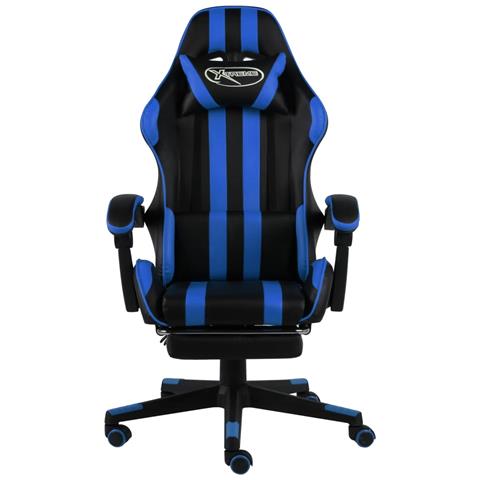 Lusso Casadino - Sedia Da Gaming Con Poggiapiedi Blu E Nera In Similpelle - Foto 1