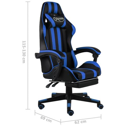 Lusso Casadino - Sedia Da Gaming Con Poggiapiedi Blu E Nera In Similpelle - Foto 6