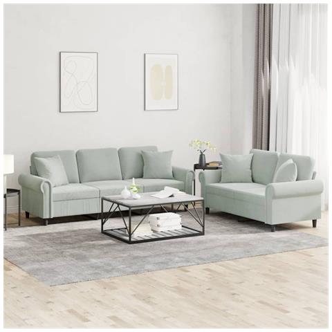 Set Di Divani 2 Pz Con Cuscini Grigio Chiaro In Velluto - Foto 8