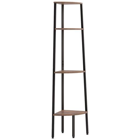 Scaffale Angolare A 4 Ripiani Marrone Scuro E Nero 45,5x31,5x150 Cm - Foto 1