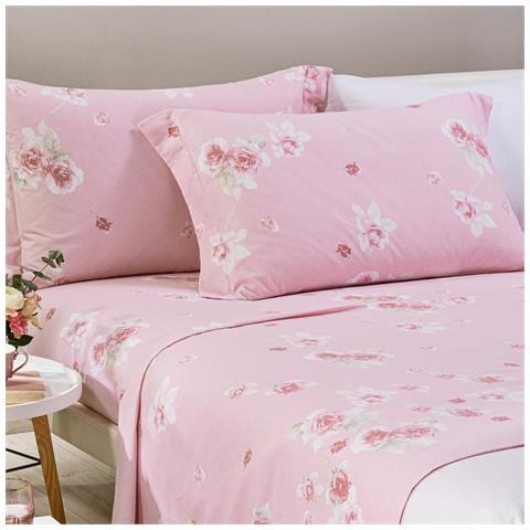Completo Lenzuola Floralstyle In Flanella Colore Rosa Misura Matrimoniale - Foto 2