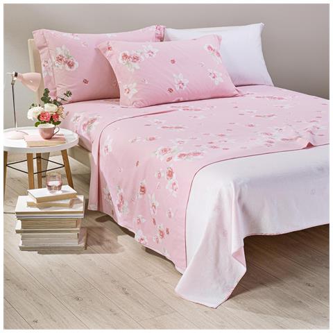 Completo Lenzuola Floralstyle In Flanella Colore Rosa Misura Matrimoniale - Foto 1